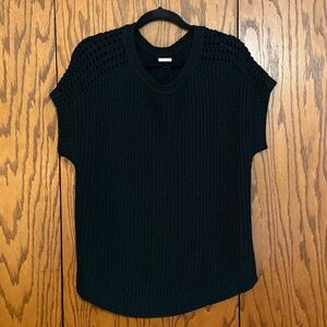Greige Black Textured Knit Short Sleeve Sweater Top Medium Large